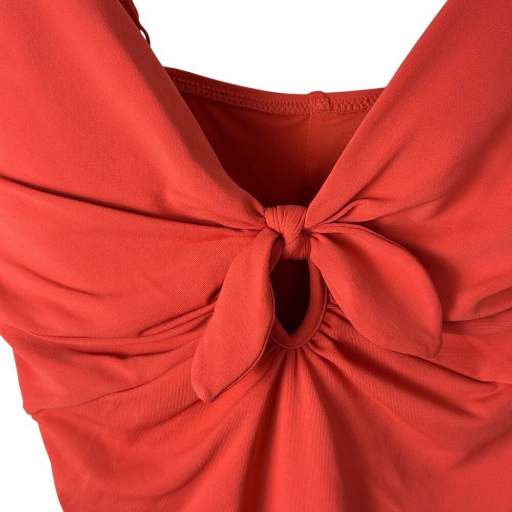 Robin Piccone Ava Knot One Piece Swimsuit Sz 12 Coral Pink Matte Jersey EUC - Picture 4 of 10